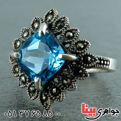 انگشتر توپاز آبی سوئیسی مارکازیتی زنانه _کد:23212