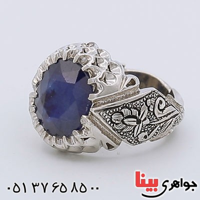 انگشتر یاقوت کبود و برلیان دست ساز و فاخر  _کد:23242