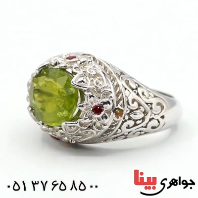 انگشتر زبرجد سبز خاص ، دور یاقوت  مردانه _کد:23257