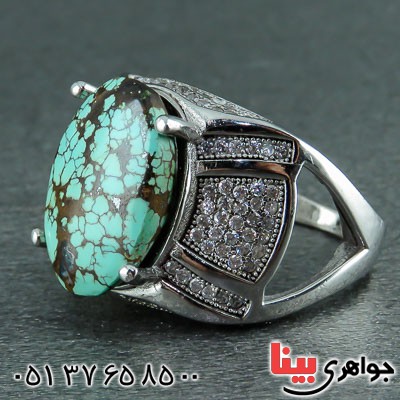 انگشتر فیروزه نیشابوری رودیوم زنانه _کد:23295