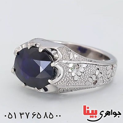 انگشتر یاقوت کبود مردانه دور برلیان _کد:23305