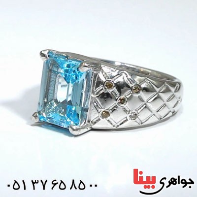 انگشتر توپاز آبی مردانه دوربرلیانی