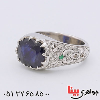 انگشتر یاقوت کبود دور زمرد و برلیان _کد:23315