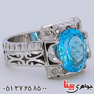 انگشتر توپاز دور برلیان فاخر مردانه _کد:23354