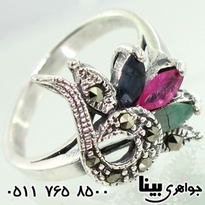 انگشتر چند جواهر یاقوت و زمرد فانتزی زنانه