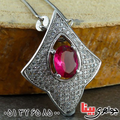 گردنبند یاقوت سرخ رودیوم زنانه همراه با زنجیر _کد:23372