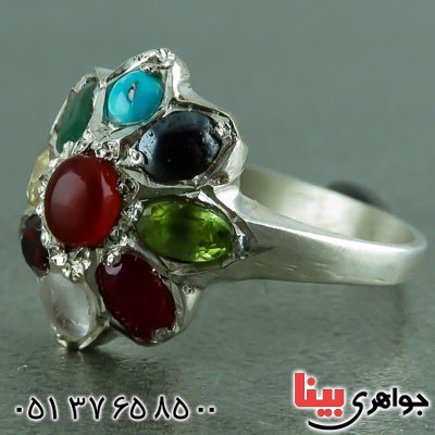 انگشتر چند جواهر خوشرنگ خاص طرح گلبرگ _کد:23380