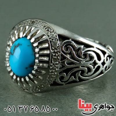 انگشتر فیروزه نیشابوری و دور الماس فاخر مردانه _کد:23436