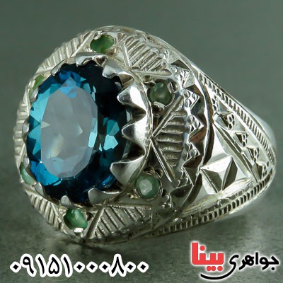 انگشتر توپاز لندن دور زمرد فاخر مردانه _کد:23482