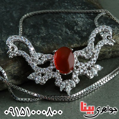 گردنبند عقیق یمنی سولیتر رودیوم زیبا زنانه _کد:23507