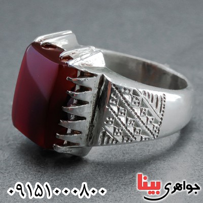 انگشتر عقیق یمنی سرخ دست ساز و فاخر مردانه _کد:23514
