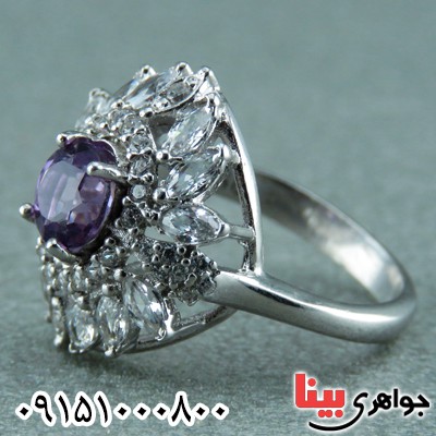 انگشتر آمتیست آفریقایی زنانه روکش رودیوم _کد:23518