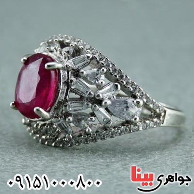 انگشتر یاقوت سرخ آفریقایی رودیوم و خوشرنگ زنانه _کد:23519