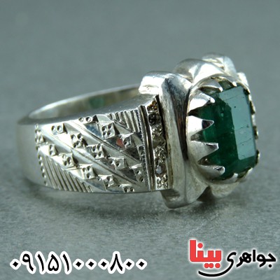 انگشتر زمرد زامبیا دست ساز دور برلیانی _کد:23525
