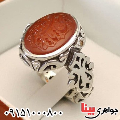 انگشتر عقیق یمنی خطی با حکاکی یا حی یا قیوم _کد:23561
