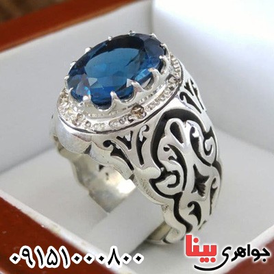انگشتر توپاز خوشرنگ دور برلیانی مردانه _کد:23567