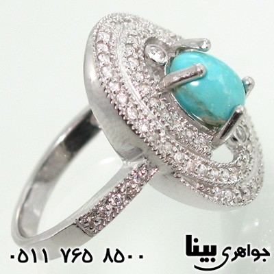 انگشتر فیروزه نیشابوری صاف جواهرکاری درشت زنانه