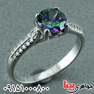 انگشتر توپاز هفت رنگ رودیوم زنانه _کد:23583
