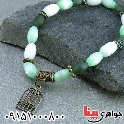 دستبند چند جواهر یشم و چشم گربه زیبا مناسب سنگ درمانی_کد:23626