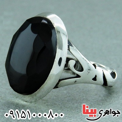 انگشتر عقیق یمنی مشکی تراش الماسی بسیار زیبا _کد:23687