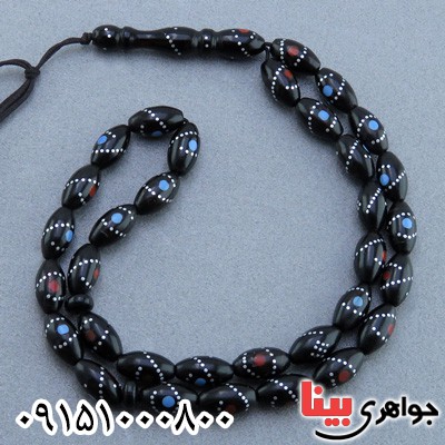 تسبیح یسر مصری میخکوب با مرصع فیروزه و مرجان _کد:23726