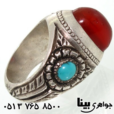انگشتر چند جواهر عقیق، اوپال و فیروزه فاخر قدیمی مردانه