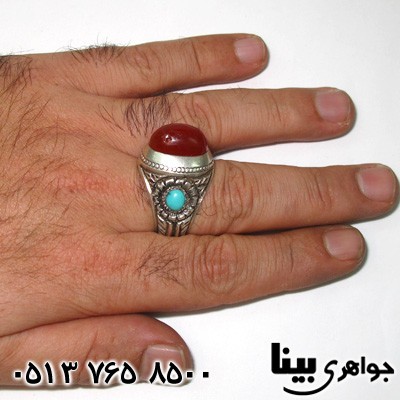 انگشتر چند جواهر عقیق، اوپال و فیروزه فاخر قدیمی مردانه