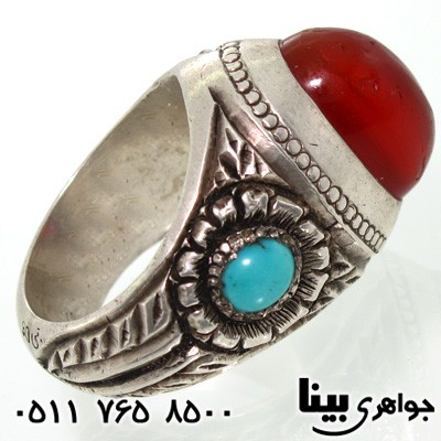 انگشتر چند جواهر عقیق، اوپال و فیروزه فاخر قدیمی مردانه