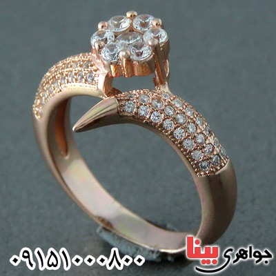 انگشتر نقره رز گلد تک نگین بسیار زیبا _کد:23747