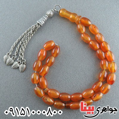 تسبیح عقیق یمنی دانه هلی تراش دستی فوق العاده زیبا _کد:23775