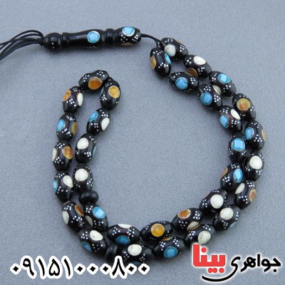 تسبیح یسر 33 دانه ای مصری با مرصع فیروزه،کهربا و صدف _کد:23791