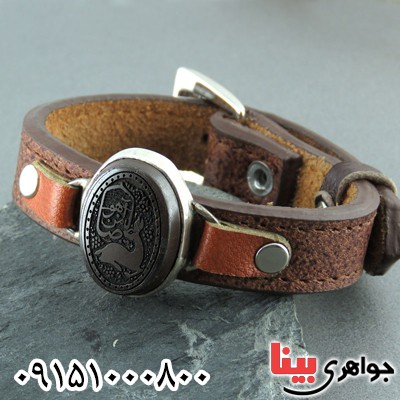 دستبند حدید خطی بسیار زیبا با بند چرمی _کد:23851