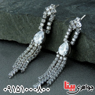 گوشواره نقره آویز رودیوم زنانه _کد:23854