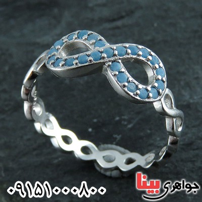 انگشتر نقره طرح فیروزه خوشرنگ رودیوم زنانه _کد:23911