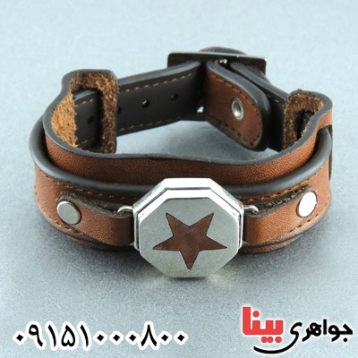 دستبند نقره حرز امام جواد با بندچرمی خاص و زیبا مردانه _کد:23912