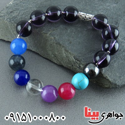 دستبند چند جواهر مهره ای سنگ درمانی _کد:23935
