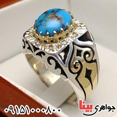 انگشتر فیروزه نیشابوری دست ساز مردانه _کد:23975
