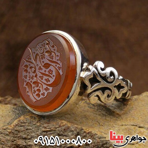 انگشتر عقیق یمنی خطی با حکاکی هو الحی القیوم