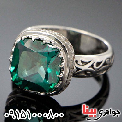 انگشتر توپاز سبز رودیوم و دوربرلیانی _کد:24046