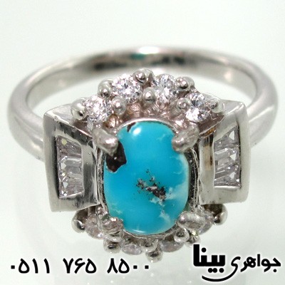 انگشتر فیروزه نیشابوری خوشرنگ نگین باگت زنانه