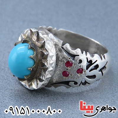 انگشتر فیروزه مصری خوشرنگ و صاف ، فاخر مردانه