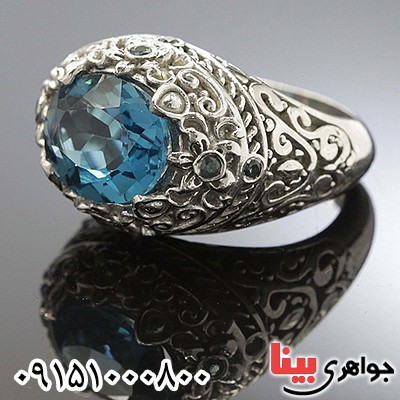 انگشتر توپاز خوشرنگ و فاخر رودیوم زنانه _کد:24155