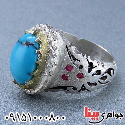 انگشتر فیروزه مصری فاخر و شیک مردانه _کد:24171