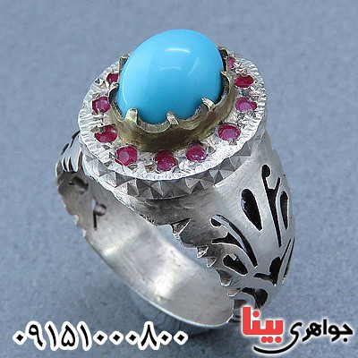 انگشتر فیروزه مصری ناب و فاخر مردانه _کد:24173