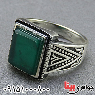 انگشتر عقیق سبز خوشرنگ و اسپرت مردانه _کد:24212