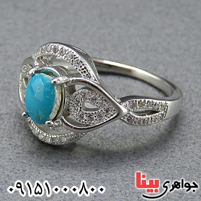 انگشتر فیروزه نیشابوری خوشرنگ رودیوم _کد:24225