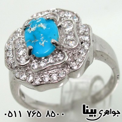 انگشتر فیروزه نیشابوری زنانه طرح رز
