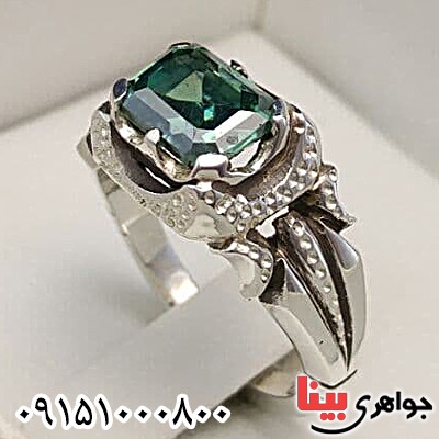 انگشتر توپاز سبز خوشرنگ و دست ساز مردانه _کد:24255