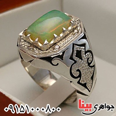 انگشتر اوپال خوشرنگ و دور برلیان مردانه _کد:24269