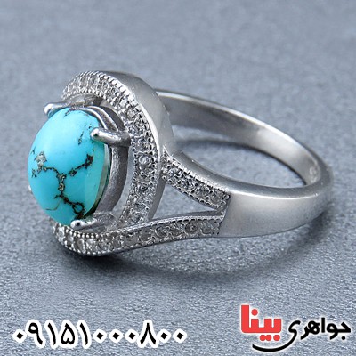 انگشتر فیروزه نیشابوری رودیوم زنانه زیبا _کد:24282